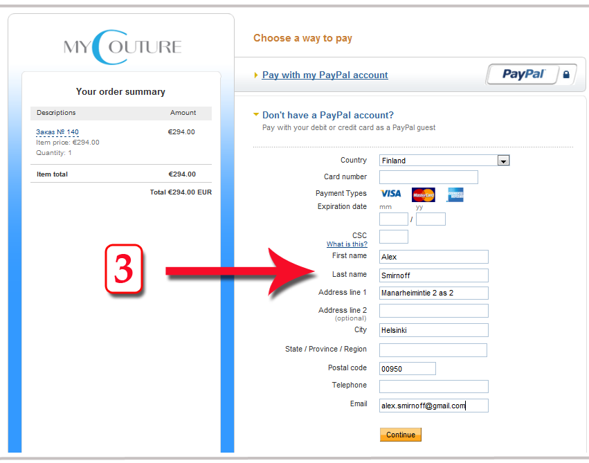 Payment Mycouture PayPal